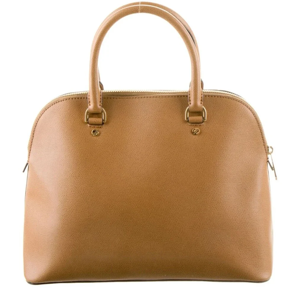DESIGNER MICHAEL KORS TAN LEATHER TOP ROLLED HANDLES ZIP TOP MED SIZE HANDBAG